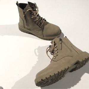 SHEIN Zipper Side Lace-Up Front Combat Boots